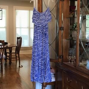Aakaa blue white strapless Maxi Dress M